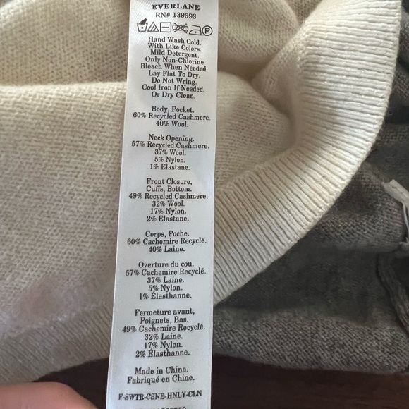 Everlane Ivory Cream Cashmere Wool Henley Pocket Sweater Medium - Picture 9 of 10